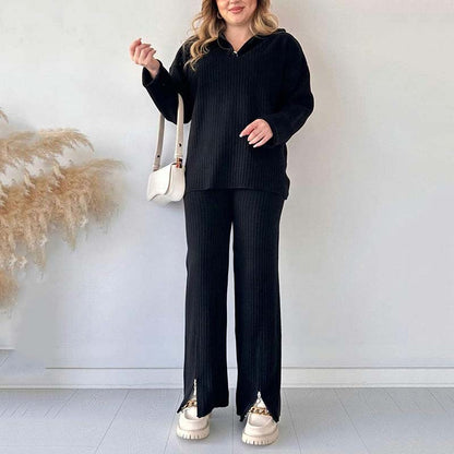 🍂Frühherbst-Special 50 % Rabatt💕Gemütliches zweiteiliges Set aus Rippstrick für Damen mit Hose mit geschlitztem Bein