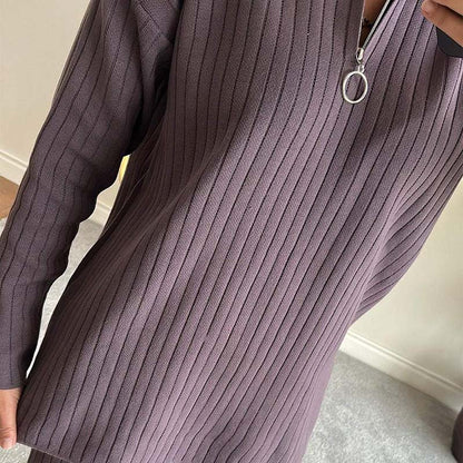 🍂Frühherbst-Special 50 % Rabatt💕Gemütliches zweiteiliges Set aus Rippstrick für Damen mit Hose mit geschlitztem Bein