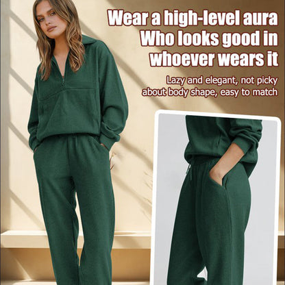 🌟Damen 2-teilige Sweatshirts SetLangarm Half Zip Pullover Sweatshirt