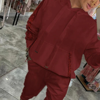 ✨Herbst-Neuankünfte Begrenzte Zeit 50% Rabatt✨Damen Kapuzenoberteile mit Kordelzug ＆ Hosen 2-Teiliges Set