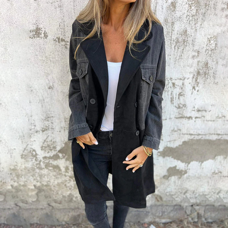 🥰 zeitlich begrenztes preisliches Angebot 🥰Mittellanger Trenchcoat mit Denim-Jeans-Nähten