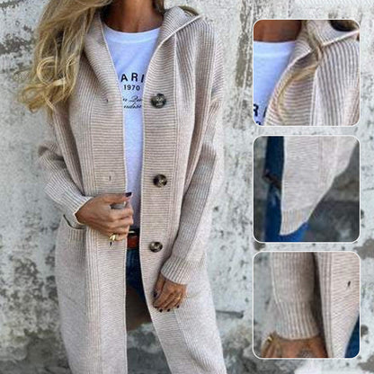 🍂Herbst-Specials🍂Knopfstrickjacke mit Kapuze für Frauen🥳