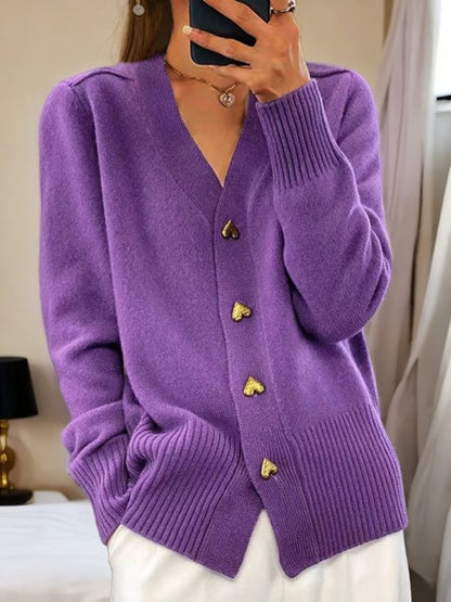 🎁Damen-Cardigan aus einfarbiger Wolle mit Knöpfen für den Winter