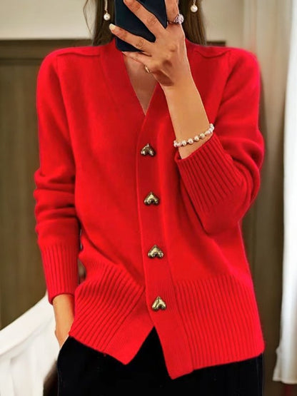 🎁Damen-Cardigan aus einfarbiger Wolle mit Knöpfen für den Winter