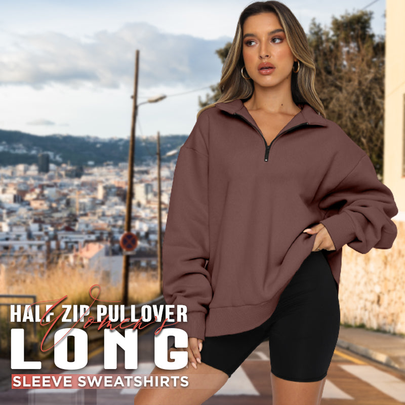⏳Begrenzte Zeit 50% Rabatt💥Sweatshirt mit überschnittenen Schultern und Reißverschluss für Damen