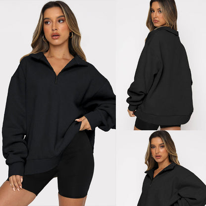 ⏳Begrenzte Zeit 50% Rabatt💥Sweatshirt mit überschnittenen Schultern und Reißverschluss für Damen