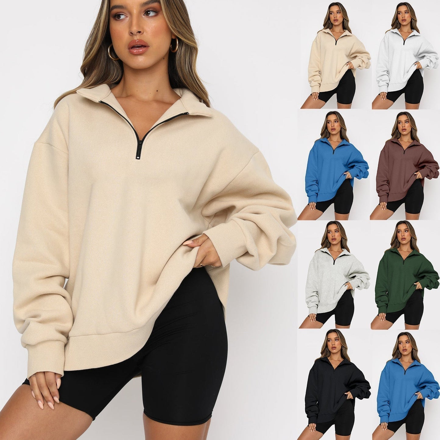 ⏳Begrenzte Zeit 50% Rabatt💥Sweatshirt mit überschnittenen Schultern und Reißverschluss für Damen
