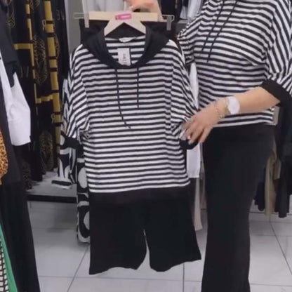 ⏳Begrenzte Zeit 50% Rabatt💥Damen-Set aus gestreiftem Oberteil und einfarbiger Hose