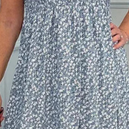 Elegantes Damenkleid mit Blumenmuster, hoher Taille und Rüschenärmeln