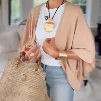 ✨Damen lockerer Cardigan mit 3/4-Ärmeln und offener Vorderseite