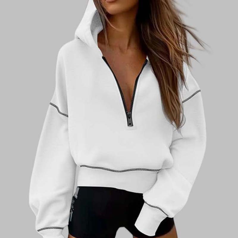 Elegant & Alltagstauglich: Damen Kapuzenpullover mit High-Neck-Halbzipper