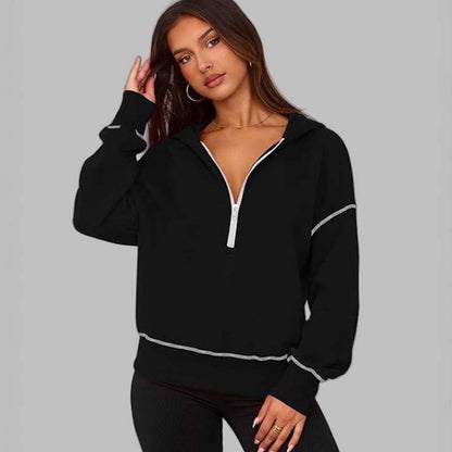 Elegant & Alltagstauglich: Damen Kapuzenpullover mit High-Neck-Halbzipper