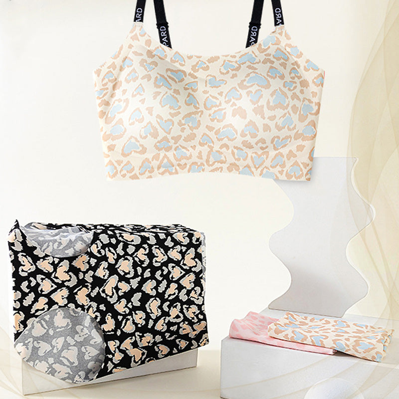 Nahtloses Unterwäsche-Set mit Leopardenmuster für Damen (BH & Slip)