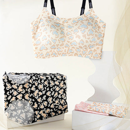 Nahtloses Unterwäsche-Set mit Leopardenmuster für Damen (BH & Slip)