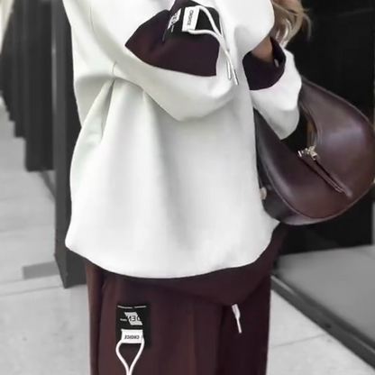 Farbblock-Pullover mit Kapuze und Jogginghose im Set