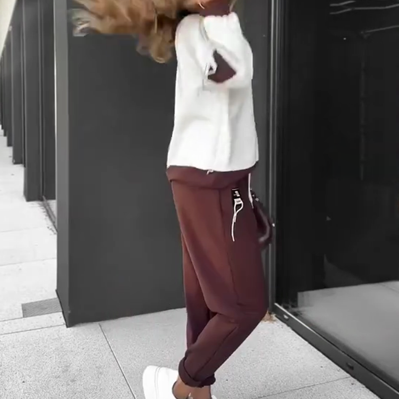 Farbblock-Pullover mit Kapuze und Jogginghose im Set