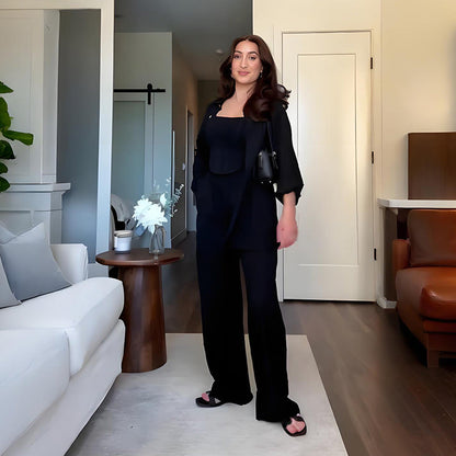 Einfarbiger Zweiteiler mit lockerer Passform: Hemdbluse & Hose mit weitem Bein