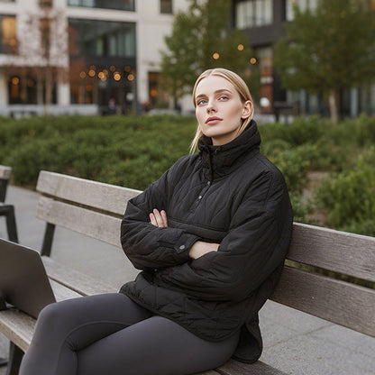 Damen leichte, wasserdichte Stepp-Pulloverjacke mit Kapuze