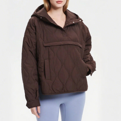 Damen leichte, wasserdichte Stepp-Pulloverjacke mit Kapuze