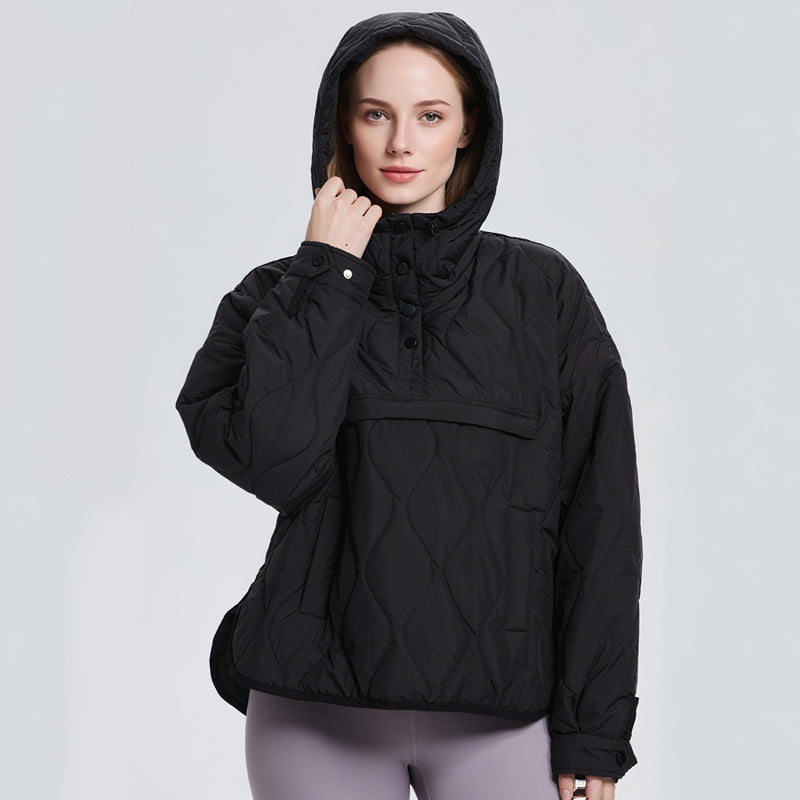 Damen leichte, wasserdichte Stepp-Pulloverjacke mit Kapuze