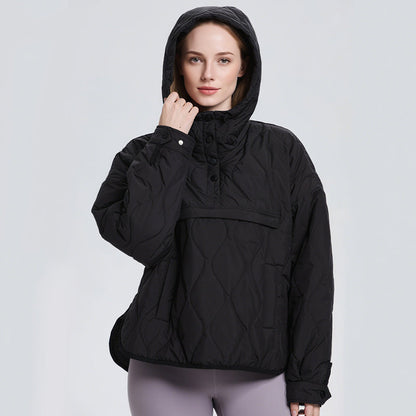 Damen leichte, wasserdichte Stepp-Pulloverjacke mit Kapuze