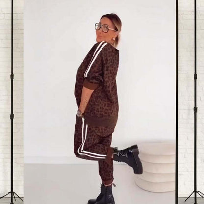 Damen-Zweiteiler mit Leopardenmuster (Sweater und Hose)