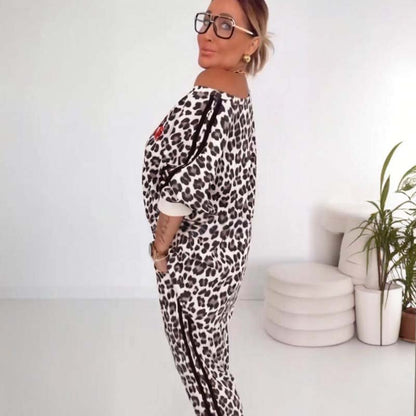 Damen-Zweiteiler mit Leopardenmuster (Sweater und Hose)