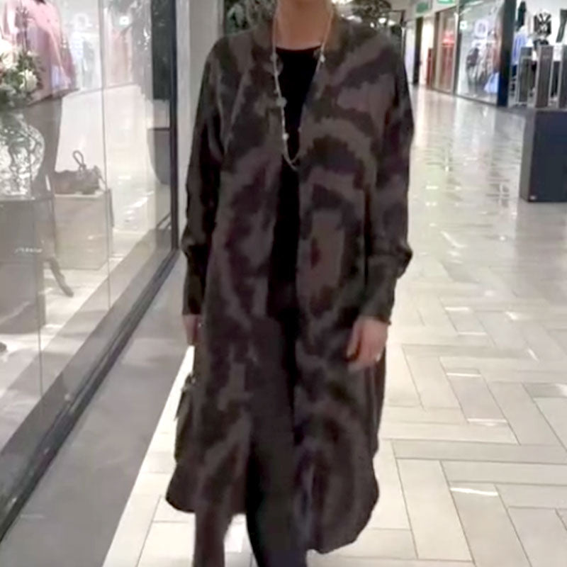 Schicke bedruckte Maxi-Strickjacke mit langen Ärmeln für Damen