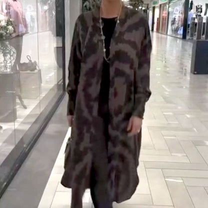 Schicke bedruckte Maxi-Strickjacke mit langen Ärmeln für Damen