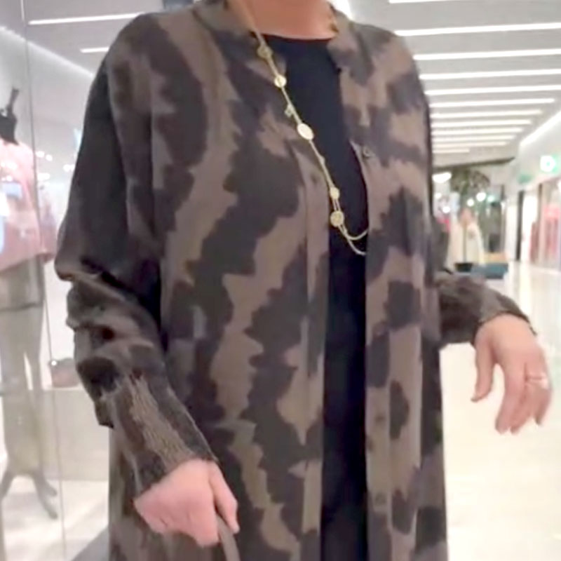 Schicke bedruckte Maxi-Strickjacke mit langen Ärmeln für Damen