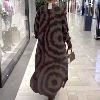 Schicke bedruckte Maxi-Strickjacke mit langen Ärmeln für Damen