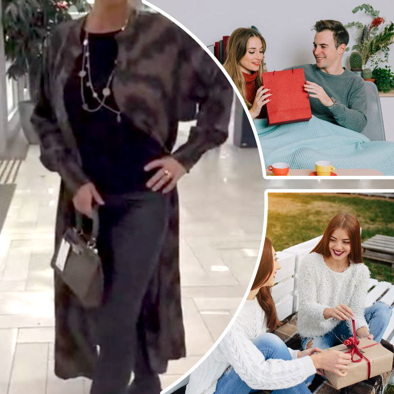 Schicke bedruckte Maxi-Strickjacke mit langen Ärmeln für Damen