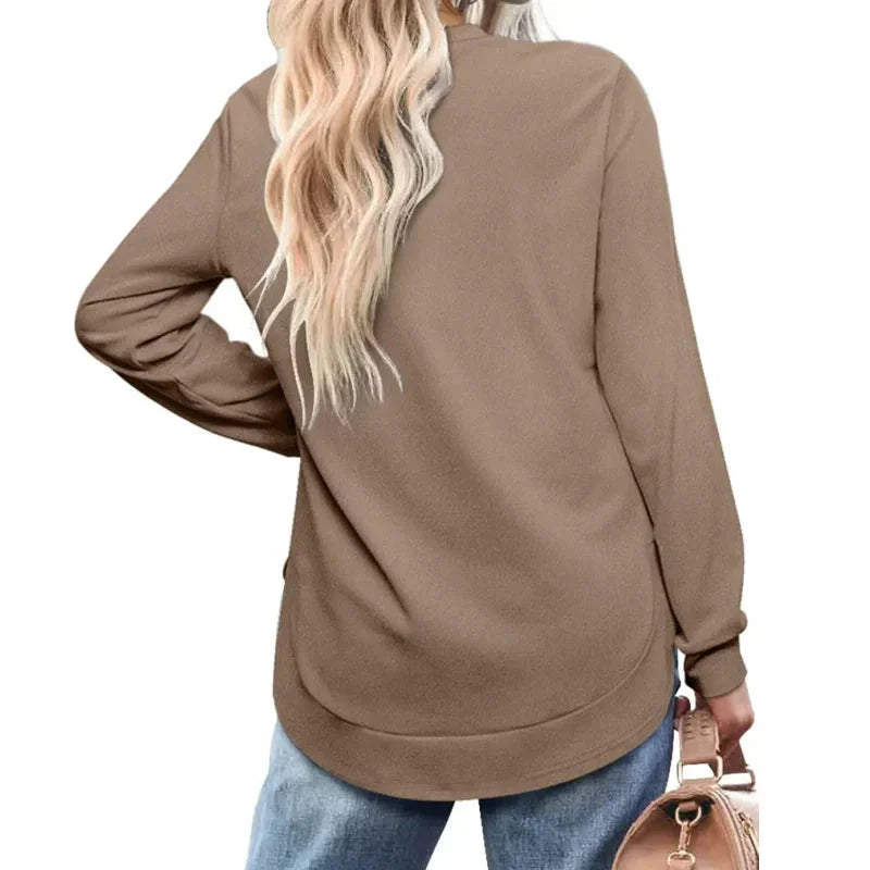 Einfarbiges Damen-Longsleeve mit High-Low-Saum