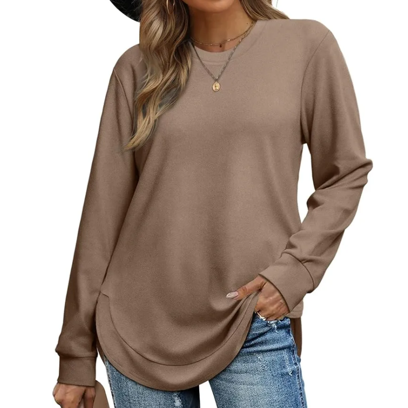 Einfarbiges Damen-Longsleeve mit High-Low-Saum