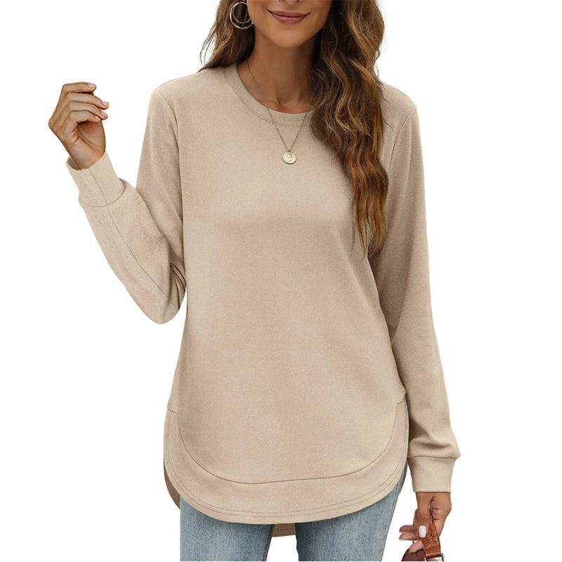 Einfarbiges Damen-Longsleeve mit High-Low-Saum