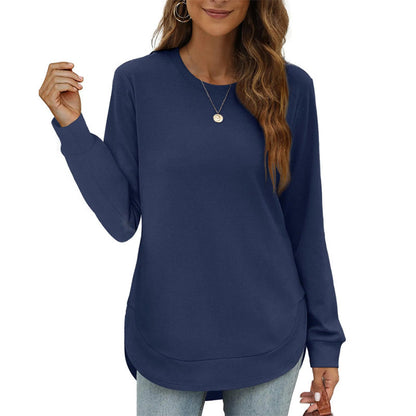 Einfarbiges Damen-Longsleeve mit High-Low-Saum