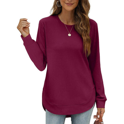 Einfarbiges Damen-Longsleeve mit High-Low-Saum