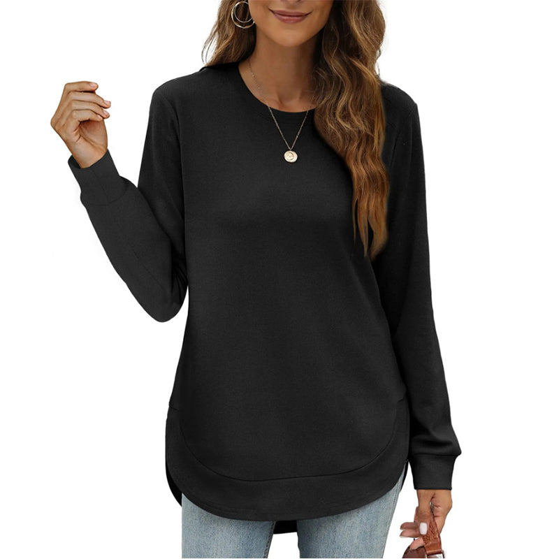Einfarbiges Damen-Longsleeve mit High-Low-Saum