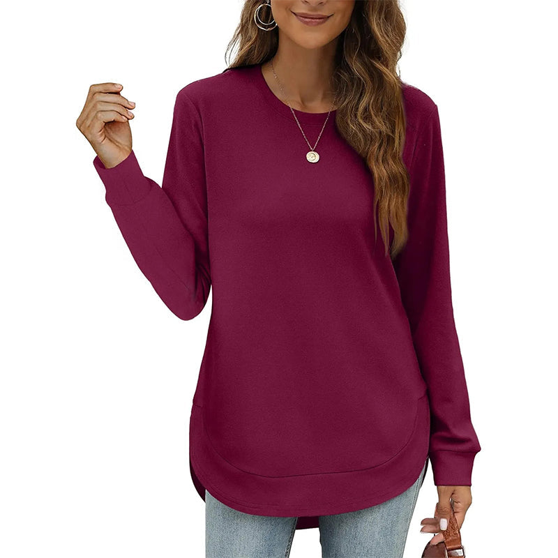 Einfarbiges Damen-Longsleeve mit High-Low-Saum
