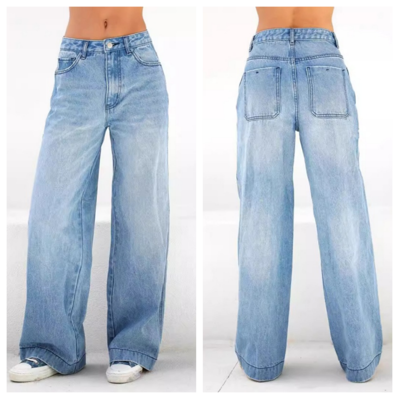 Damen-Jeanshose mit hoher Taille und weitem Bein Erfolg