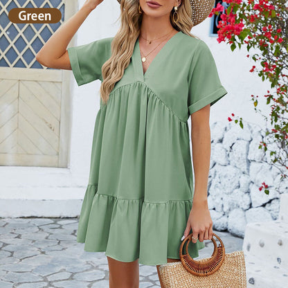Mode Losse V-hals Plissé Korte Jurk