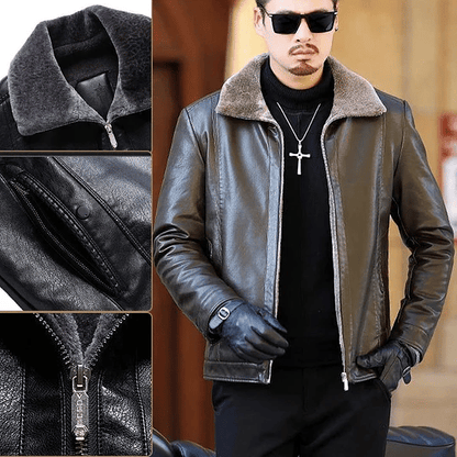 [Perfektes Geschenk] Schicke Winter-Fleece-Lederjacke für Herren