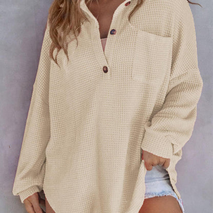 Lockeres einfarbiges Waffelstrickhemd für Damen