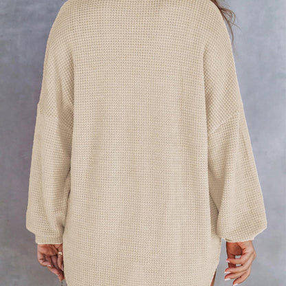 Lockeres einfarbiges Waffelstrickhemd für Damen