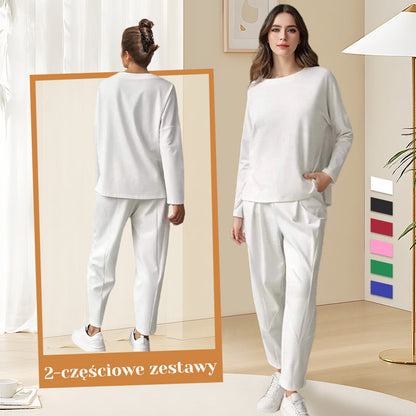 🔥Sommerangebot🔥 2-teiliges Set aus langärmligem Oberteil und Hose mit Rundhalsausschnitt