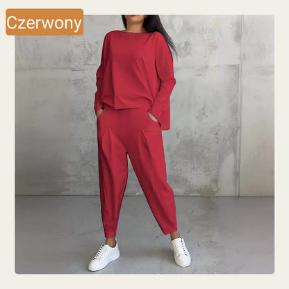 🔥Sommerangebot🔥 2-teiliges Set aus langärmligem Oberteil und Hose mit Rundhalsausschnitt