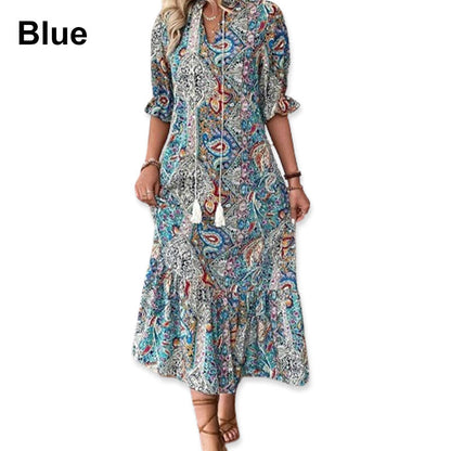Damen Sommerkleid mit Tunika-Ausschnitt und Blumenmuster