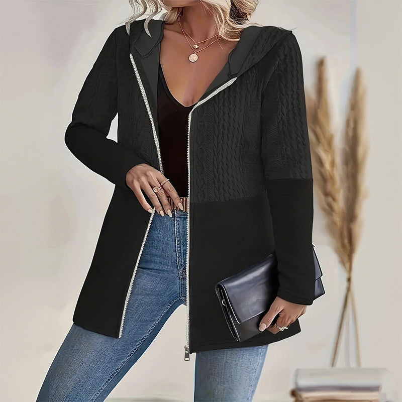 LOSWIE®Trendy Damenjacke mit Kapuze und langen Ärmeln und Reißverschluss