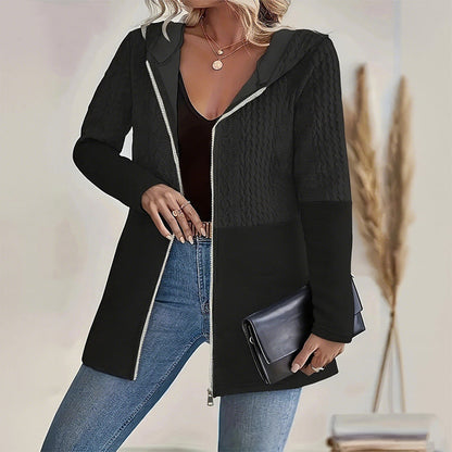 LOSWIE®Trendy Damenjacke mit Kapuze und langen Ärmeln und Reißverschluss