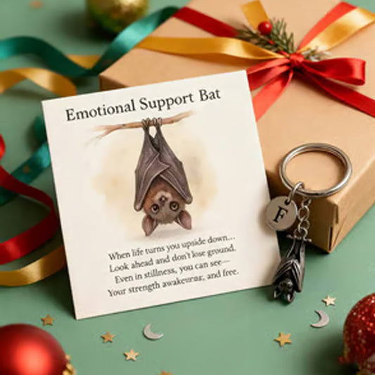 🌲Kerstspecial🌲Keyring met vleermuis voor emotionele steun en kaartje met boodschap